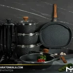 سرویس قابلمه 17 پارچه طرح الماس رنگ طوسی تیره ماراتن کالا