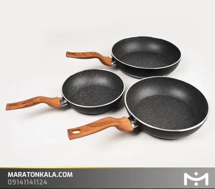 سرویس تابه 3 پارچه چدن مدل فورج رنگ مشکی ماراتن