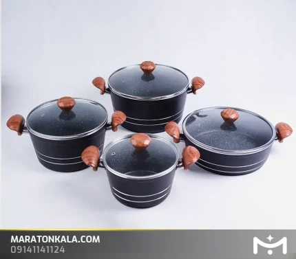 سرویس قابلمه 8 پارچه چدن مدل فورج مشکی ماراتن