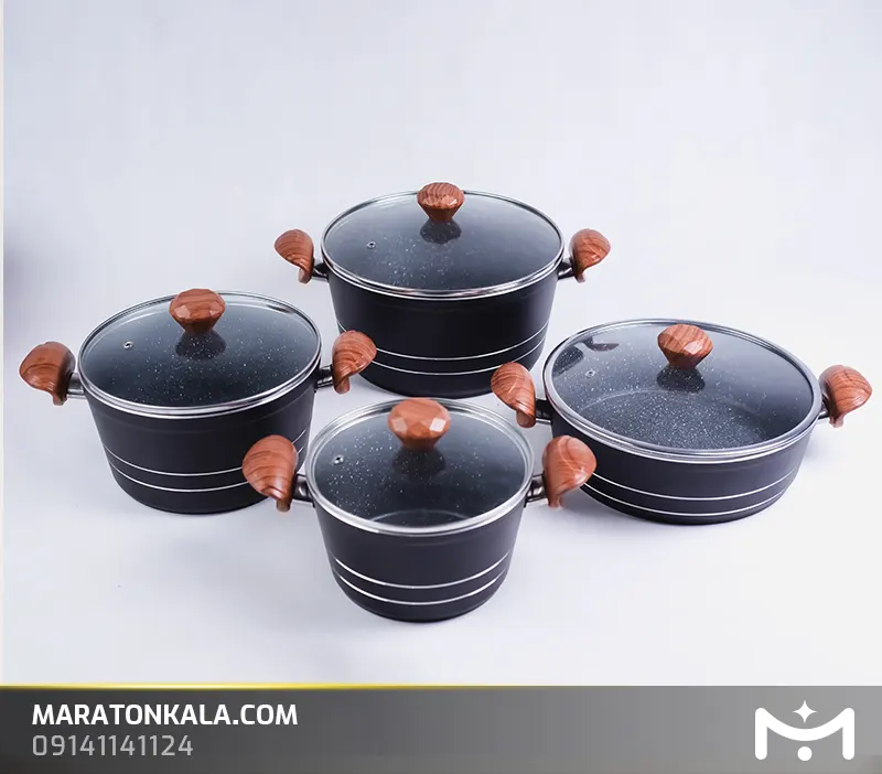 سرویس قابلمه 8 پارچه چدن مدل فورج مشکی ماراتن