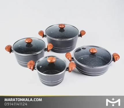 سرویس قابلمه 8 پارچه چدن مدل فورج طوسی ماراتن