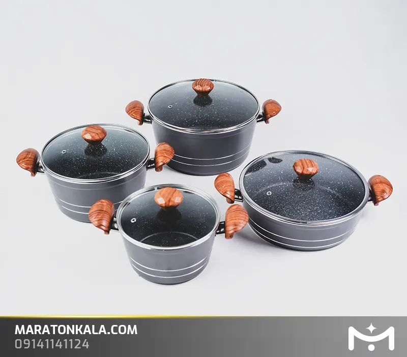 سرویس قابلمه 8 پارچه چدن مدل فورج طوسی ماراتن