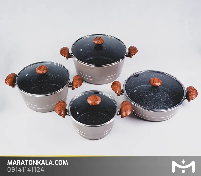 سرویس قابلمه 8 پارچه چدن مدل فورج نسکافه ای ماراتن