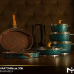 سرویس قابلمه 17 پارچه چدن طرح لبخندی رنگ سبز کله غازی