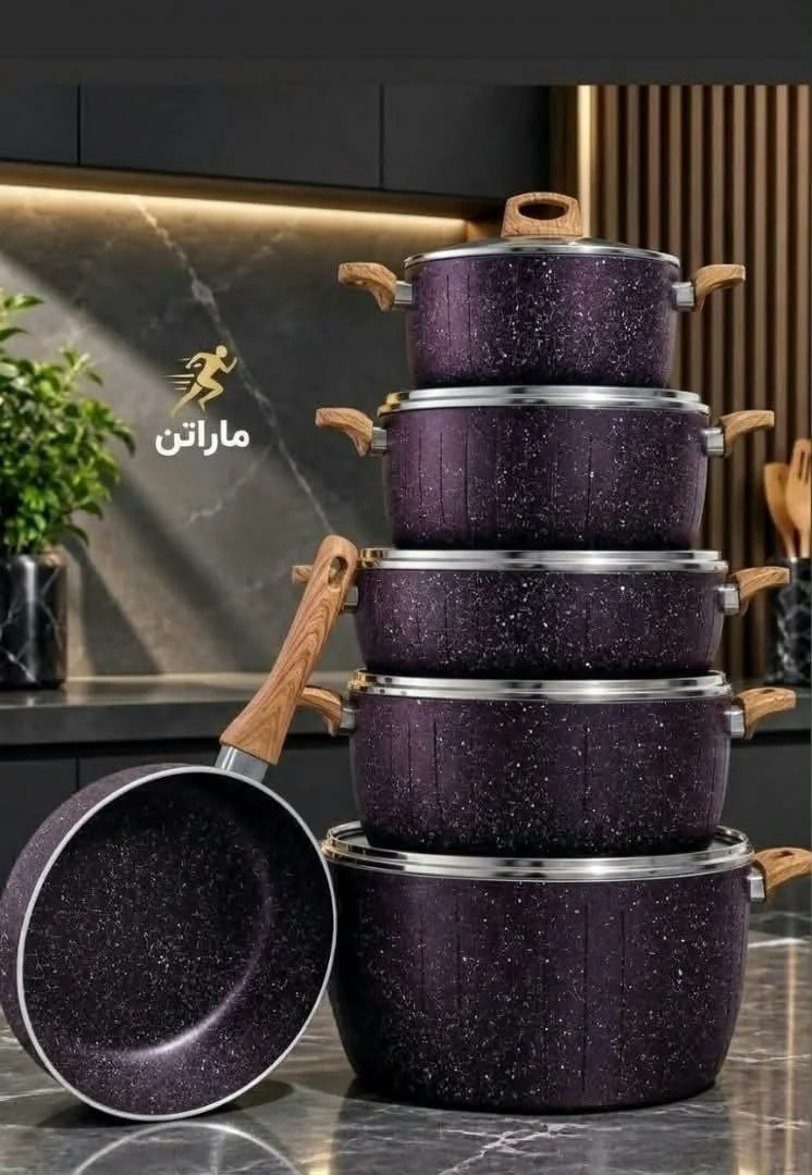 سرویس قابلمه 11 پارچه فورج دو رو گرانیت رنگ بادمجانی ماراتن
